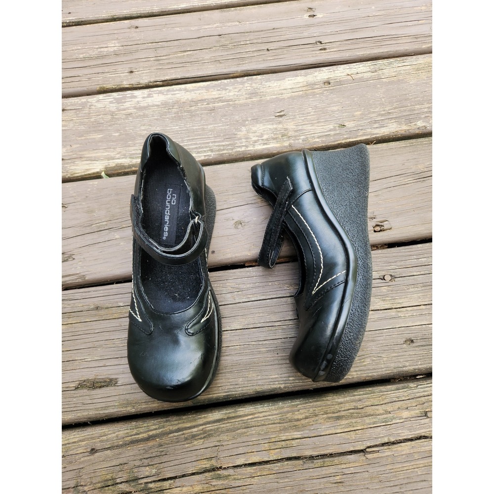 Vintage 90s No Boundaries Mary Jane Platform Wedge Black Contrast Stitch 7.5